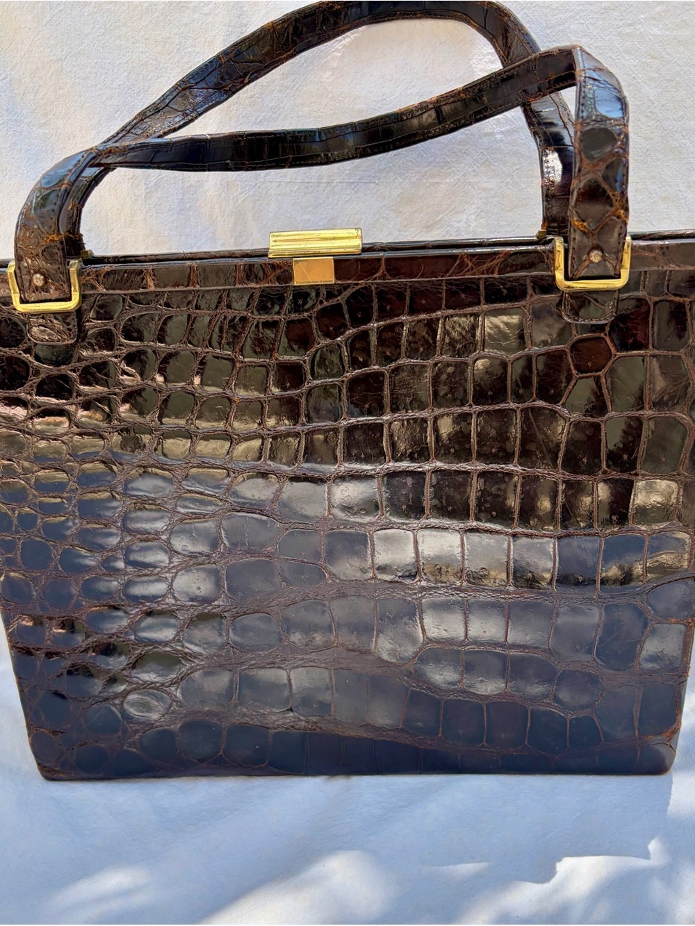 Classic Croc-Embossed Leather Tote in Dark Brown